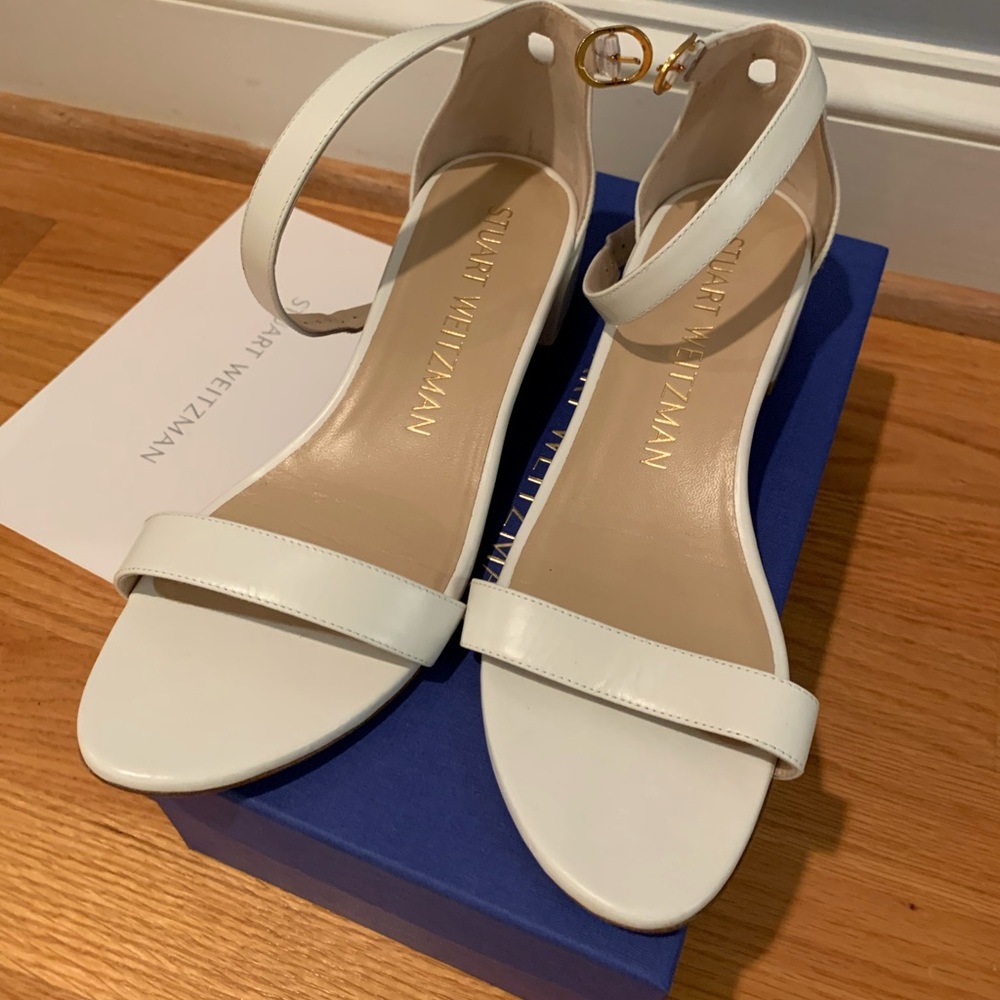 Stuart Weitzman “NudistJune” white leather sandal